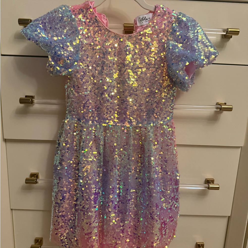 Lola and the Boys Sequin Party Dress - Pink Purple Blue Sequin Shimmer